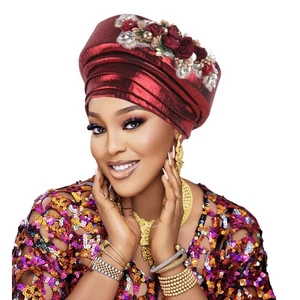 African Gele Damen doppellagiger Schwamm genäht Blumen nigerianische Accessoires neu - Bild 1 von 23