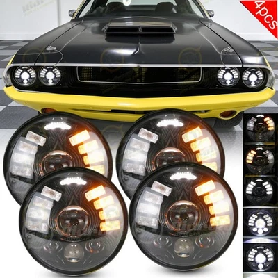 4PC 5.75 Inch LED Headlights Hi/Low DRL For Dodge Challenger 70-74 Charger 66-74 - Image 1 of 4