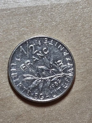 France 1/2-Franc coin, 1986. KM# 931.1, Nickel. The Sower. Olive branch. - Image 1 of 4