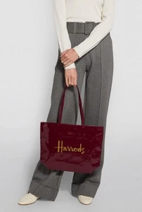 HARRODS LOGO SHOPPER BAG TRAVEL MAKEUP TOTE PURSE RED - Picture 1 of 2
