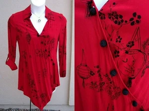 Soft Surroundings $90 Pagoda Shirt top sz M XMAS HOLIDAY Asian Lantern blouse - Picture 1 of 12