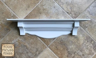 Vintage White Wall Shelf, Crackled, Distressed with Plate Groove 24 x 5.5 x 6.75 - Image 1 of 4