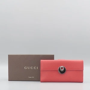 Gucci 231835 red color leather metal silver logo folder long wallet - Picture 1 of 4