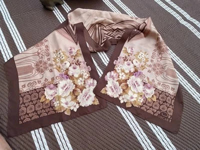 Vintage Oscar de la Renta Silk Floral Scarf Roses Purple White Brown 52”x11.5” - Image 1 of 4