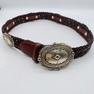 Vintage Brighton Leather Belt With Silver Conchos & Buckle 34” Small - Picture 1 of 6