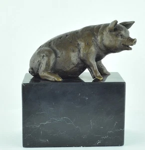 Art Deco Style Statue Sculpture Pig Wildlife Art Nouveau Style Bronze Signed - Picture 1 of 12
