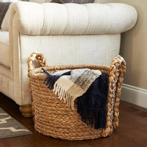 18.5 in x 20 in. Water Hyacinth Soft Basket with Braided Handles - Picture 1 of 12