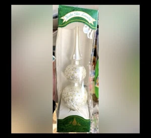 Krebs Glas Lauscha White Christmas Tree Topper 11” Glittered Germany Finial - Picture 1 of 12