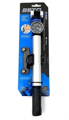 Mini bomba manual para bicicleta Beto 120 psi con calibre de 1,5", plateada se adapta a Presta/Schrader Foto 1 de 4