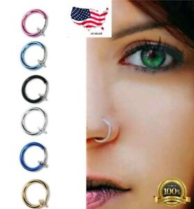 clip on body jewelry silver plated ear nose lip hoop ring fake cheater earring