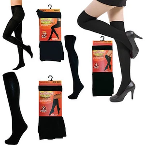 Ladies Thermal Heatguard Knee High,Over The Knee Socks Black Brushed Leggings - Picture 1 of 4