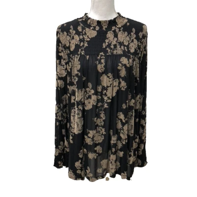 Mystree Velvet Burnout Blouse Top Womens Large Black Floral Romantic Goth Boho  - Image 1 of 4