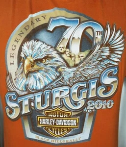 Harley-Davidson 70th STURGIS Black Hills Rally 2010 Orange XLarge T-Shirt EUC - Picture 1 of 5