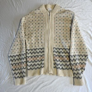 Vintage Sears Sportswear Wool Sweater Tan Zip Men’s Medium USA - Picture 1 of 9