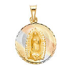 14K Tri Color Gold Diamond Cut Guadlupe Stamp Religious Pendant For Chain 