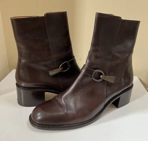 Valentina Rangoni Brown Leather Ankle Boots Silver Buckle Made in Italy 9.5B - Picture 1 of 12