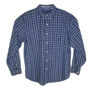 Chaps Men Shirt Blue Plaid Button-Down Size XL Long-Sleeve Embroidered Pocket - Picture 1 of 6