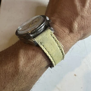 19mm Yellowish Canvas/Leather watch band Strap Green DISTRESSED STRAP READ - Bild 1 von 10