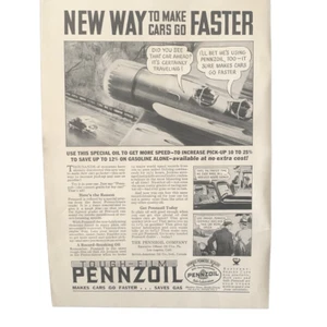 Publicidad publicitaria vintage de 1934 Pennzoil para hacer que los autos vayan más rápido - Imagen 1 de 4