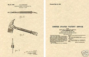 1940 US-PATENT für FIRE AX Kunstdruck RAHMENFERTIG!!!!! Kämpfer AX WERKZEUG - Bild 1 von 1