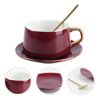 1 Set Keramik Kaffeebecher mit Teller, rot, für Hotel, Café, Zuhause