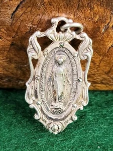 Vintage Miraculous Medal Catholic Religious Charm Pendant 925 Sterling Mascarite - Picture 1 of 10