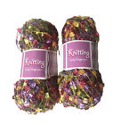 Knitting Funky Fringe Yarn - 2 Skeins - 1 oz ea. - Green/Red/Purple/Gold Multi