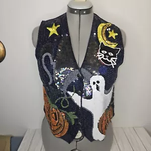 The Quacker Factory Halloween Sequin Vest Size Small - Picture 1 of 8