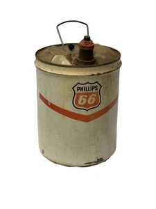 Vintage Phillips 66 Schmierstoffe Metall 5 Gallonen Dose weiß mit rotem Metallauslauf  - Bild 1 von 7