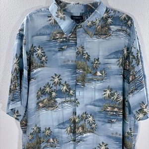 Croft & Barrow Mens Hawaiian Shirt Rayon Blue Button Up Short Sleeve Size XXL - Picture 1 of 18