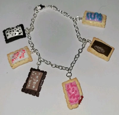 Pop Tart Inspired Charm Bracelet Silver Clay Food Breakfast  - Image 1 of 4
