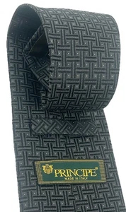 Principe Italian Silk Necktie Mens Charcoal  Geometric W/Silver Hand Made Tie - Picture 1 of 16