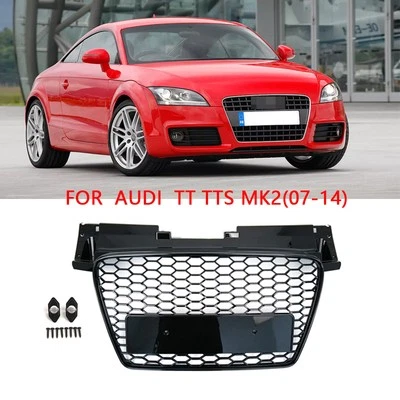 FRONT TTRS STYLE MESH BUMPER HOOD HEX GRILLE BLACK FOR 2007-2014 AUDI TT 8J — 第 1/4 张图片