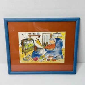 Vintage Watercolor Colts Football Fan Art Cartoon 1979 Gay Felton Frame - Picture 1 of 3