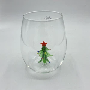 Copa de vino sin tallo verde árbol de Navidad vidrio soplado 3D - Imagen 1 de 5