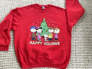 VTG  Peanuts Christmas Sweatshirt-Unisex XL- Red Crewneck- Snoopy Charlie Brown - Picture 1 of 6