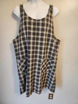 Vestido Jersey Vintage Años 90 JLNY Blanco y Negro A Cuadros Grunge 2X Plus Foto 1 de 4