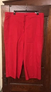 RED Womens Liz Claiborne Linen Cotton Capri Wide Leg Pants Capris Plus Size 1X - Picture 1 of 4
