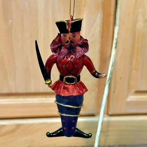 Cascanueces Soldado Vidrio Soplado Adorno de Navidad Pintado Rojo Azul 6 Pulgadas - Imagen 1 de 6