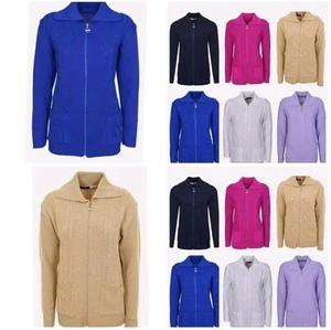 NEW LADIES WOMENS KNITTED ZIP CARDIGAN CABLE KNIT POCKETS ZIPPER CARDIGAN JUMPER - Picture 1 of 6