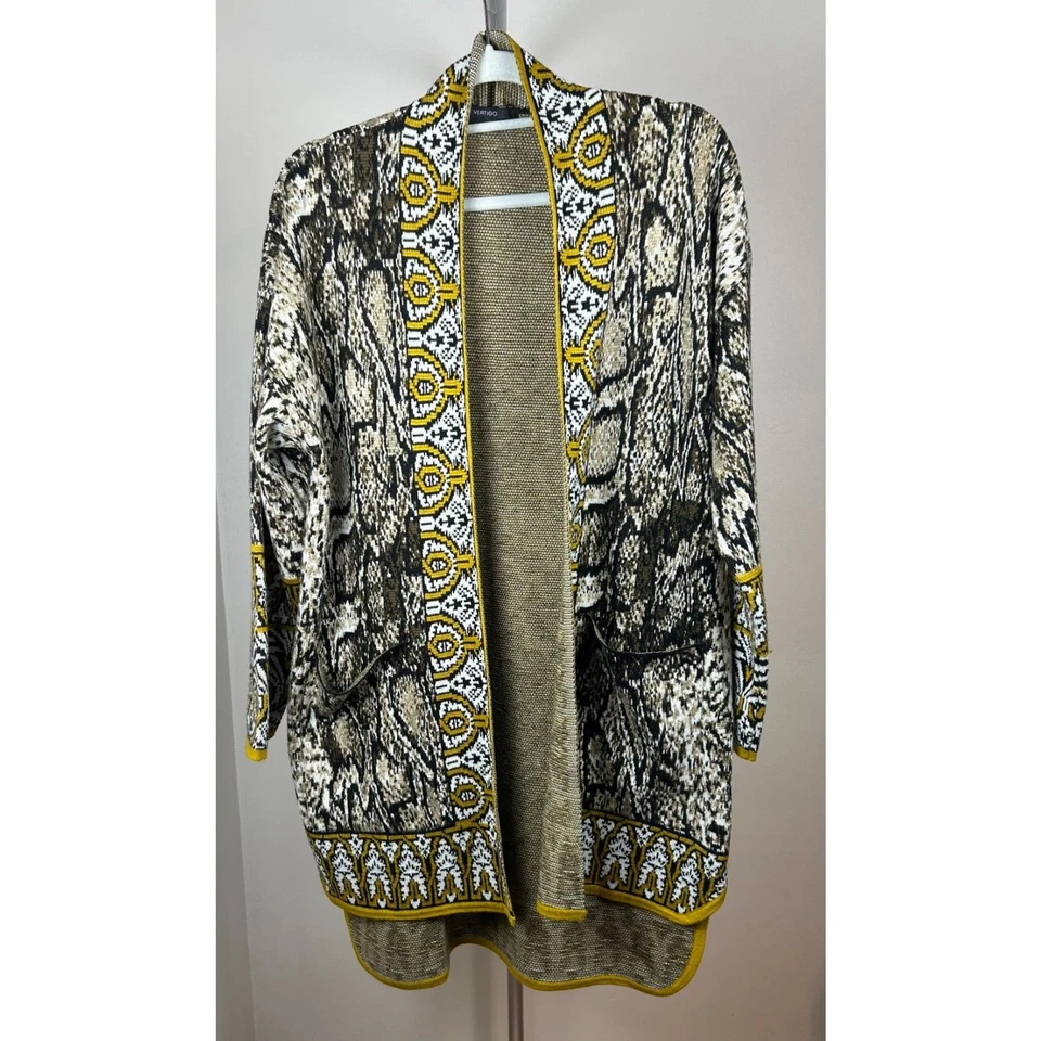 Cárdigan Anthropologie Vertigo Floral Dorado y Negro Talla Grande  Foto 1 de 4