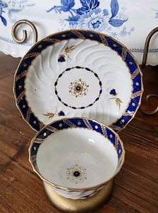 Antike Teeschale Worcester Kobalt Glockenblume & Gold geriffelt um 1792-1807 - Bild 1 von 20