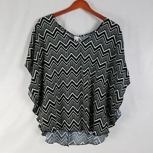 Camisa Poncho Mode Fabuleux Para Mujer 1X Blanco Negro Top Chevron Cuello Barco - Imagen 1 de 8
