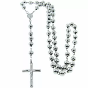 6mm 24" Italian Rosary Cross Chain Necklace Real Solid 925 Sterling Silver - Picture 1 of 4