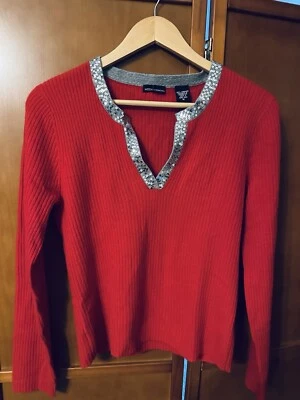 Suéter Moda International Rojo Adornado Cuello en V 100% Cachemira Talla M Foto 1 de 4