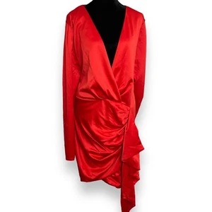 Latiste By Amy Women's Red Cocktail Party Dress Plus Size 3X Long Sleeve Draped - Picture 1 of 7