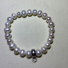 MANCINI GENUINE PEARL STRETCH BRACELET WITH 925 STIRLING FEATURING BRAND NAME