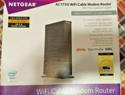 NETGEAR AC1750 Wifi Cable Modem 680 Mbps 4 Port Gigabit Wireless AC Router C6300 - Image 1 of 3