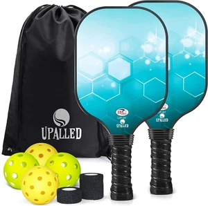 Set of 2 USAPA Approved Fiberglass Pickleball Paddles with 4 Pickleball Balls - Picture 1 of 9