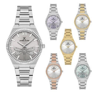 Daniel Klein 33mm Womens Metal Fluted Watch, Dragonfly Dial Steel Band - DK13712 - Picture 1 of 11